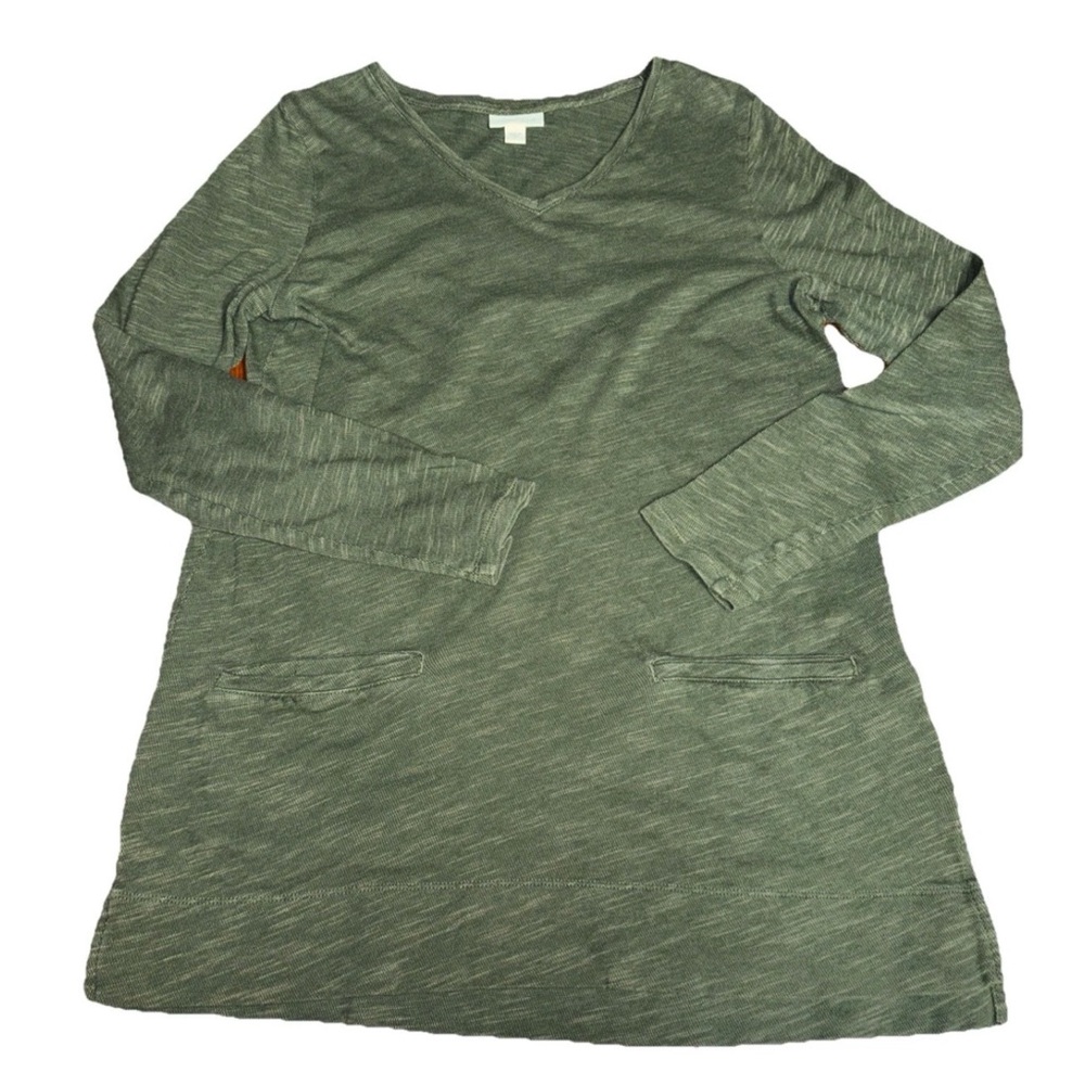 J. Jill Green Long Sleeve Heathered Blouse Pockets V Neck Small Casual Preppy